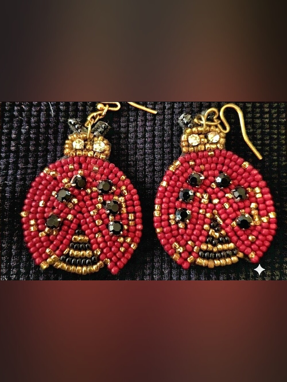 Handcrafted Beaded Ladybug Statement Earrings French Wire Hooks 1.5” Long